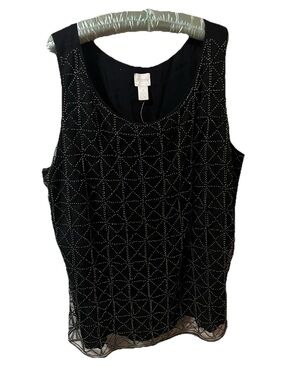 Chico's Black Sleeveless Tank with Silver Stud Pattern NWT